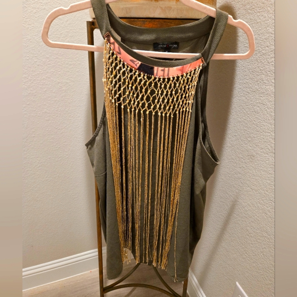 MOA<MOA Ladies Sleeveless Tank Blouse with Gold Size - XL